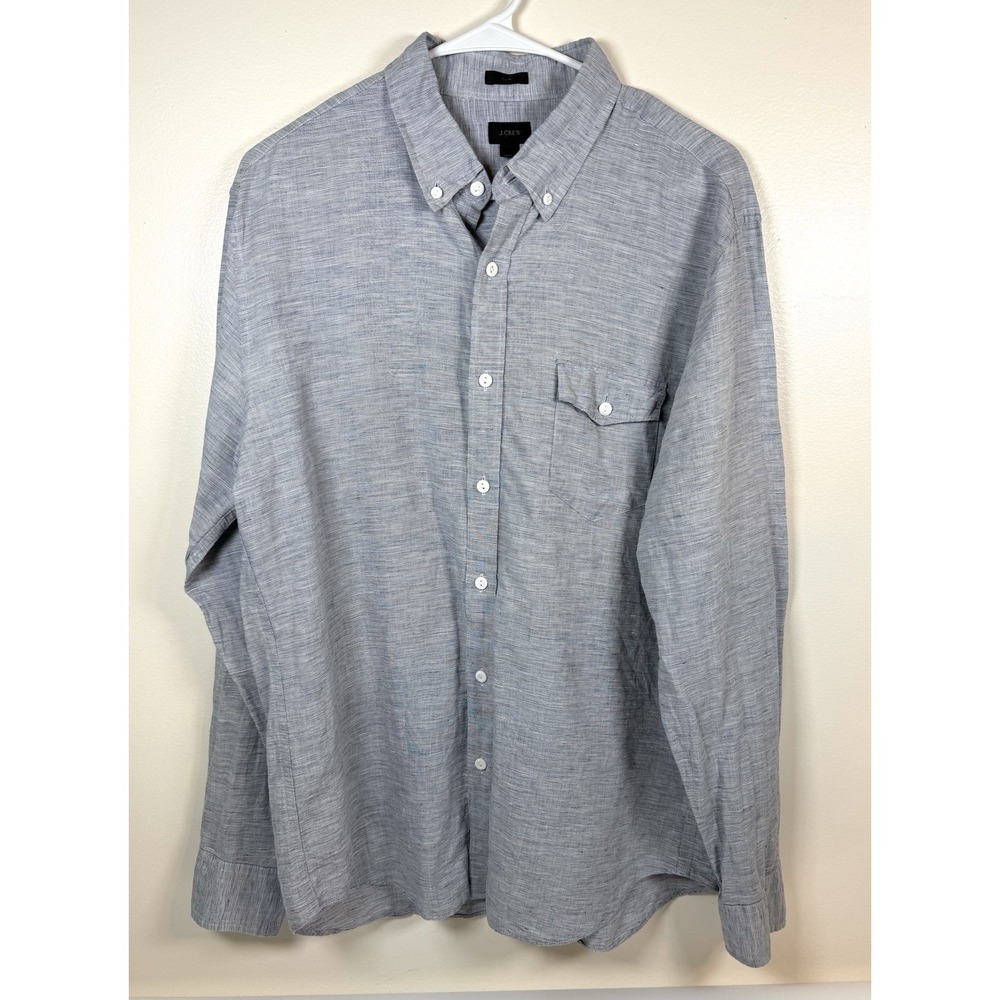 J Crew Baird McNutt Irish Linen Shirt Mens L Blue Slim Fit Long Sleeve Preppy